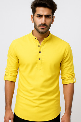 Svatantra Men Solid Straight Kurta(Yellow)