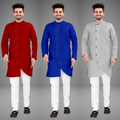 DIAMOND CLUSTER Men Self Design Trail Cut Kurta(Multicolor)