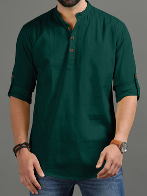 zbio Men Solid Straight Kurta(Green)