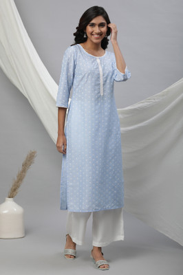 Aurelia Women Printed Straight Kurta(Blue)