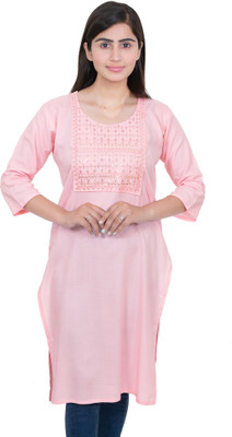 AGANTUK Women Embroidered Straight Kurta(Pink)