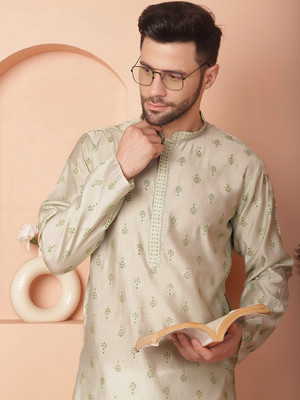 ANOUK Men Printed Straight Kurta(Green)