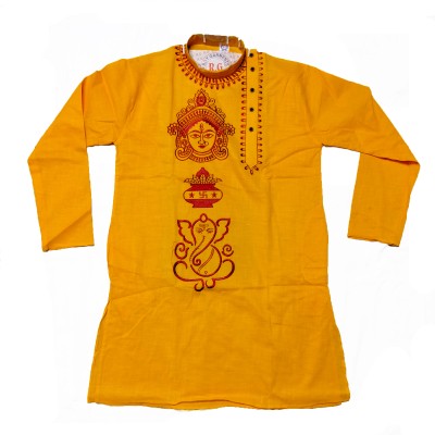 PRASUNS Men Embroidered Straight Kurta(Yellow, Maroon)