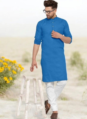 Krisha trend Men Solid Straight Kurta(Blue)