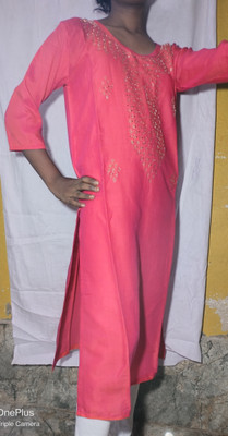 Anjali clothe and fashion Women Embroidered A-line Kurta(Pink)