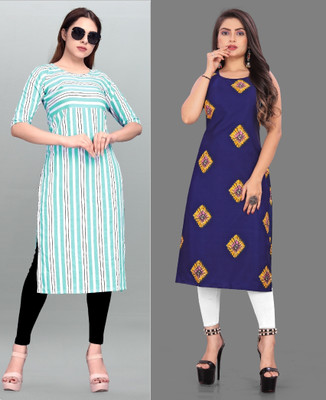 HouseOfCommon Women Printed High Low Kurta(Light Blue, Blue)
