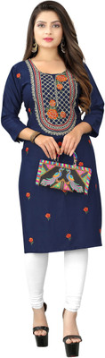 atochi Women Embroidered A-line Kurta(Dark Blue)