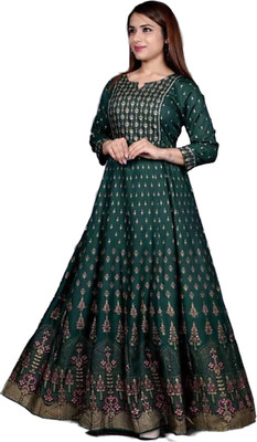 Aashiward Women Printed Anarkali Kurta(Green)