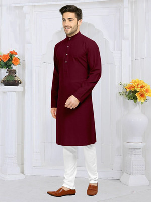 VyomCreation Men Solid Straight Kurta(Maroon)