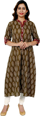 Ravaiyaa - Attitude Is Everything Women Embroidered A-line Kurta(Green)