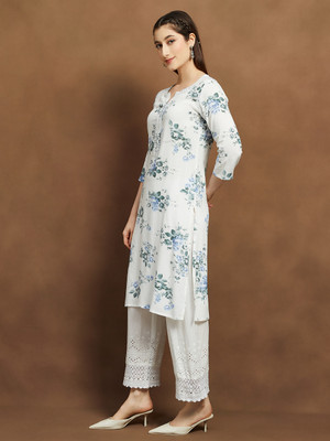 Melange by Lifestyle Women Printed Straight Kurta(White)