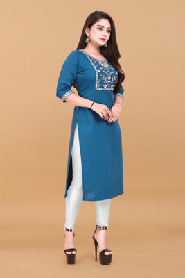 ANITA LYCRA Women Embellished A-line Kurta(Blue)