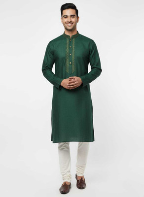 hottess Men Solid Straight Kurta(Dark Green)