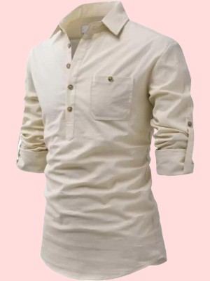 Classycollar Men Solid Straight Kurta(Beige)