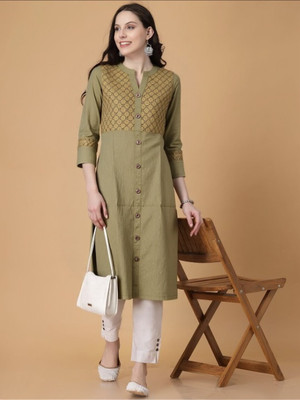 PP PRODUCTIONS Women Embroidered A-line Kurta(Green)
