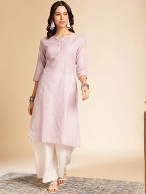 ANOUK Women Printed Straight Kurta(Purple)