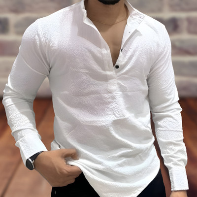 granthy Men Self Design Straight Kurta(White)
