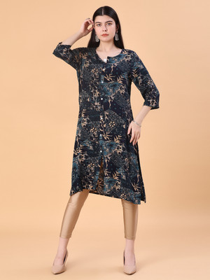V-MART Women Embroidered A-line Kurta(Blue)