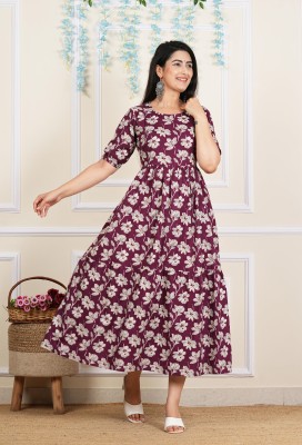 INSTA CRAFT Women Kalamkari Anarkali Kurta(Maroon)