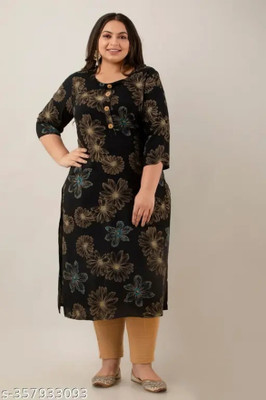 ABROR Women Printed Straight Kurta(Black)