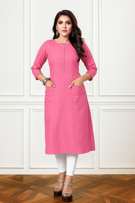 vestito Women Solid A-line Kurta(Pink)
