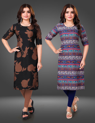 Tashvi Creation Women Printed Straight Kurta(Blue)