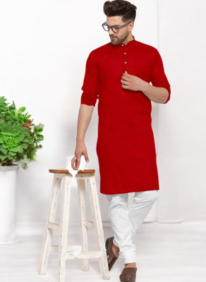 RASHMI Men Solid Straight Kurta(Red)