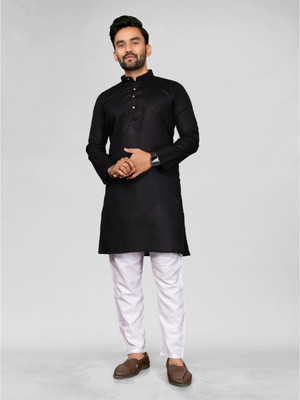 Moda Rapido Men Solid, Self Design A-line Kurta(Black)