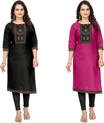 MAHADEVSQUARE Women Embroidered A-line Kurta(Black, Red)