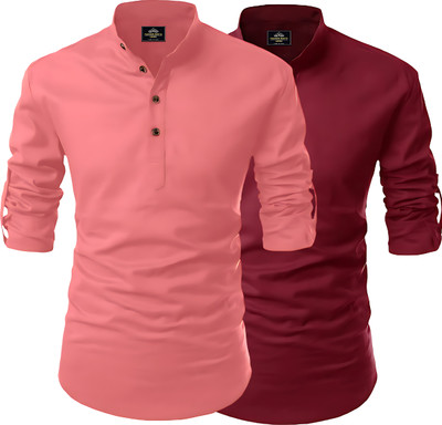 Kavyangle Creation Men Printed Straight Kurta(Multicolor, Maroon)