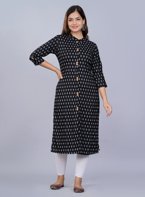 STYLE GANGA Women Printed Straight Kurta(Black)