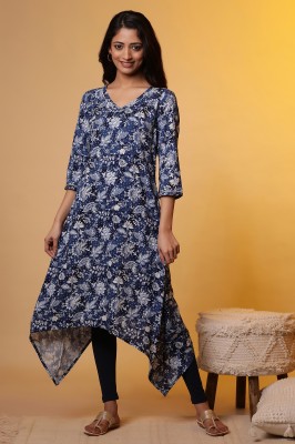 Aurelia Women Printed A-line Kurta(Blue)