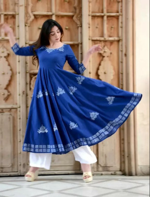 RV EXPO Women Printed Anarkali Kurta(Blue)