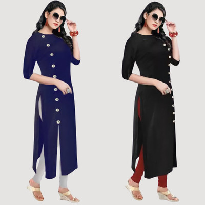 RK Costing Women Solid Straight Kurta(Yellow, Black)