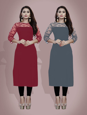 Maheshvi Women Self Design Straight Kurta(Maroon)