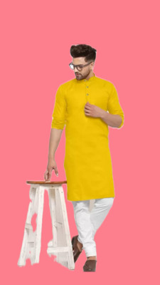 VINAARI Men Solid A-line Kurta(Yellow)