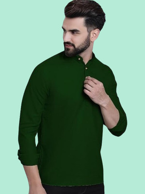 COSLETIC Men Solid Straight Kurta(Dark Green)