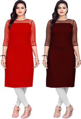 Maheshvi Women Solid Straight Kurta(Maroon, Red)