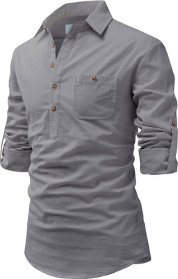 Vimal Star Men Solid A-line Kurta(Grey)