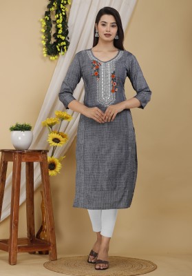 Mehsoos Women Embroidered Straight Kurta(Grey)