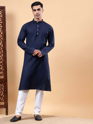 omkar Men Solid Straight Kurta(Dark Blue)