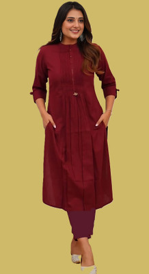 PRAVIK Women Self Design A-line Kurta(Maroon)