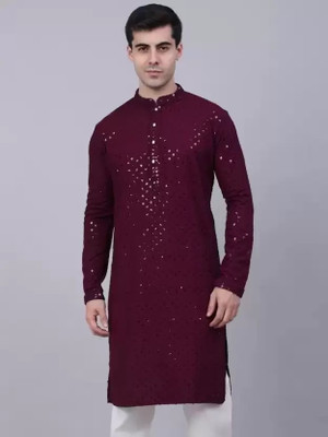 GRATIVO CREATION Men Solid, Self Design Straight Kurta(Maroon)