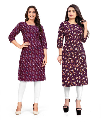 rajni rayon Women Printed A-line Kurta(Purple)