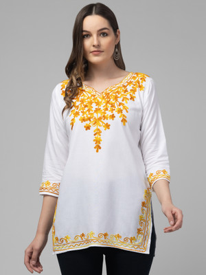 swaggish Women Embroidered Straight Kurta(White)