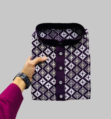 FOXDX Men Embellished A-line Kurta(Purple)
