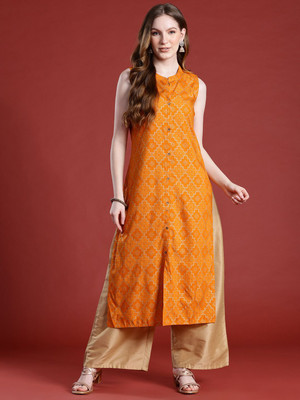 ANOUK Women Printed A-line Kurta(Orange)