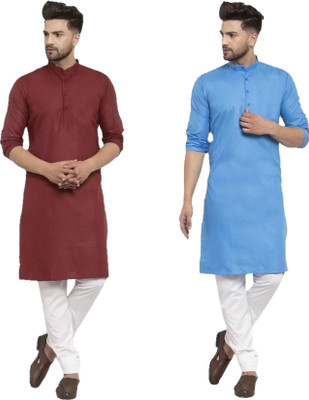 ANIRAV Men Solid Straight Kurta(Blue)