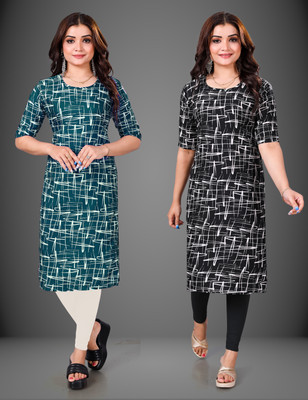 Tashvi Creation Women Printed Straight Kurta(Black)