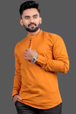 NIKOLA ENTERPRISES Men Printed Straight Kurta(Orange)